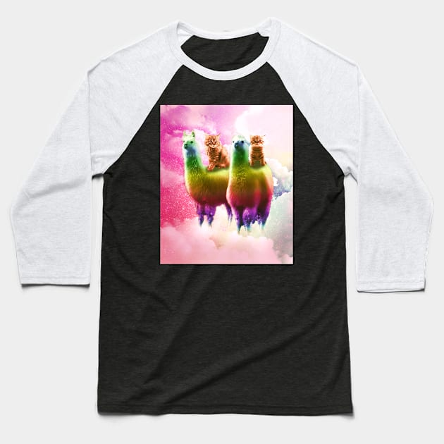 Kitty Cat Riding On Rainbow Llama In Space Baseball T-Shirt by Random Galaxy